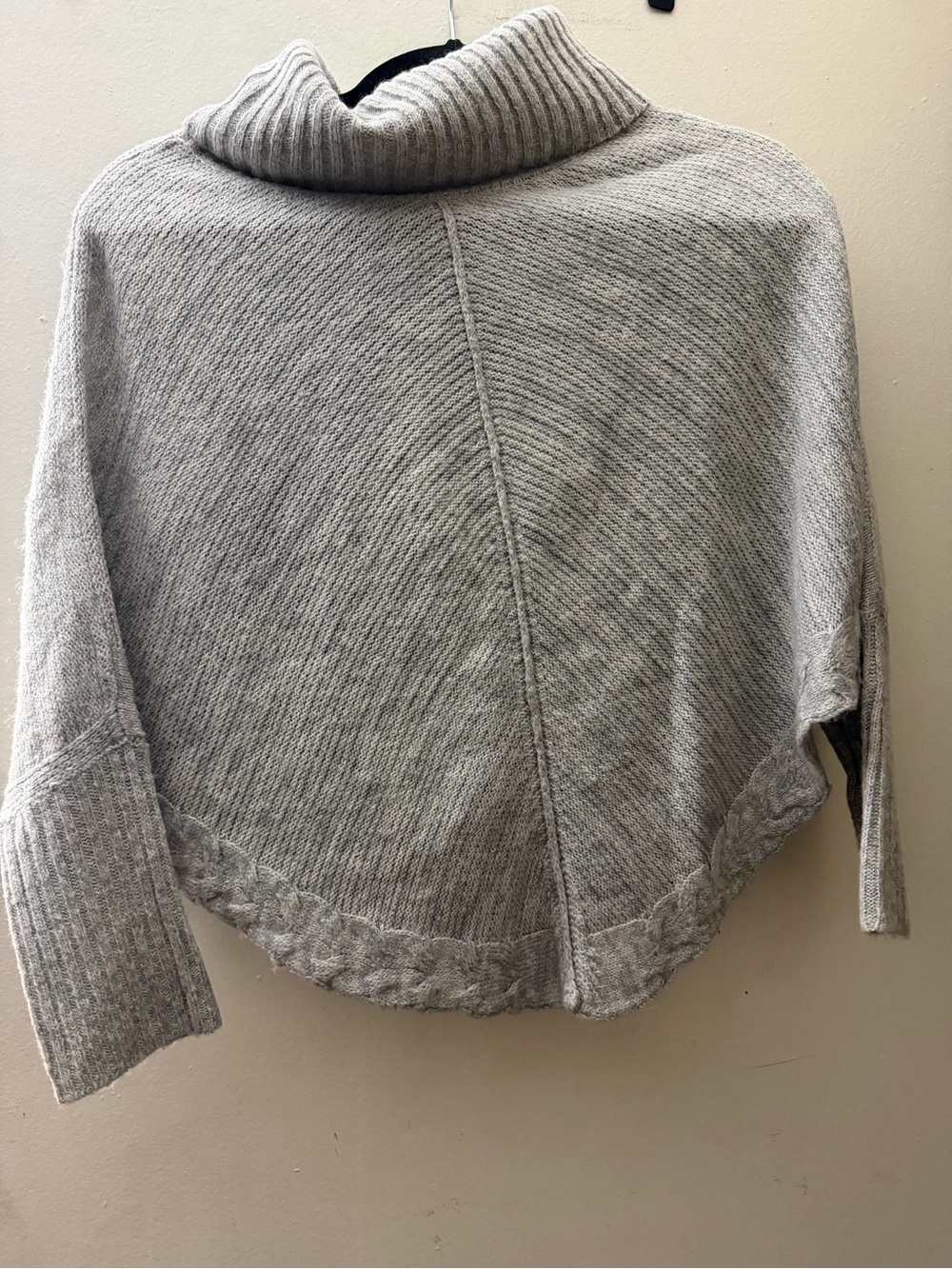 Cherokee Gray Cowl Neck Knit Poncho Sweater Braided Hem